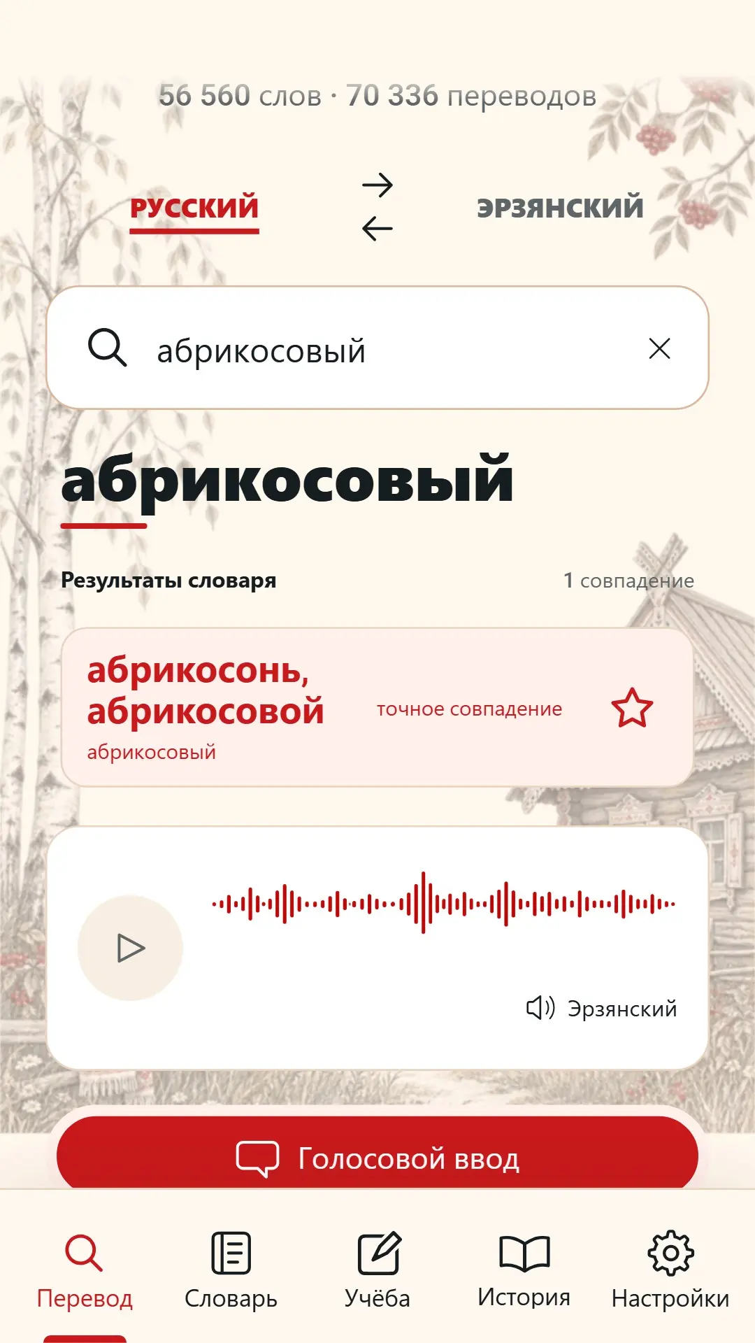 Скриншот приложения Эрзяно-русский словарь