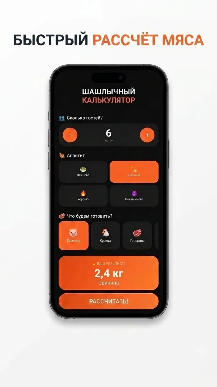 Скриншот приложения Калькулятор шашлыка