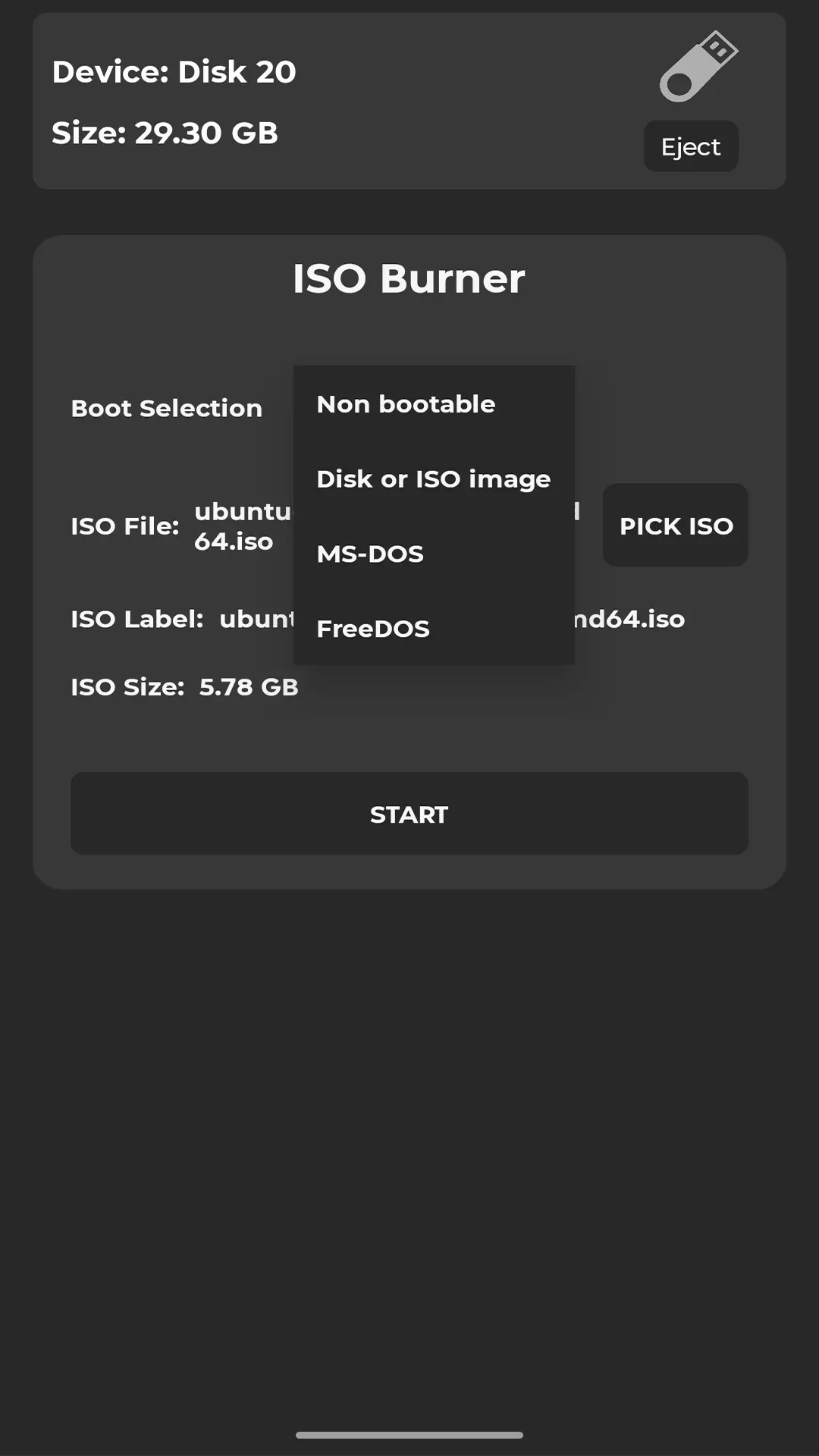 Скриншот приложения ISO2USB