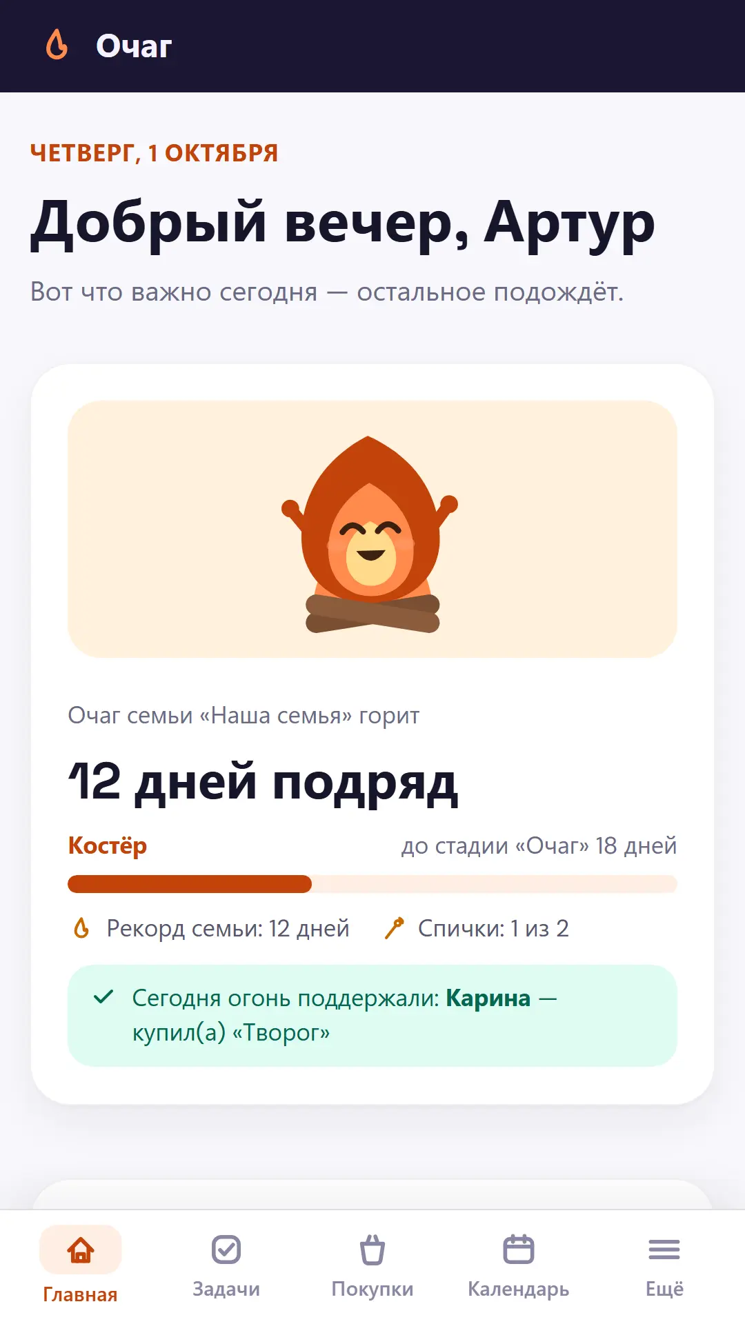 Скриншот приложения Очаг