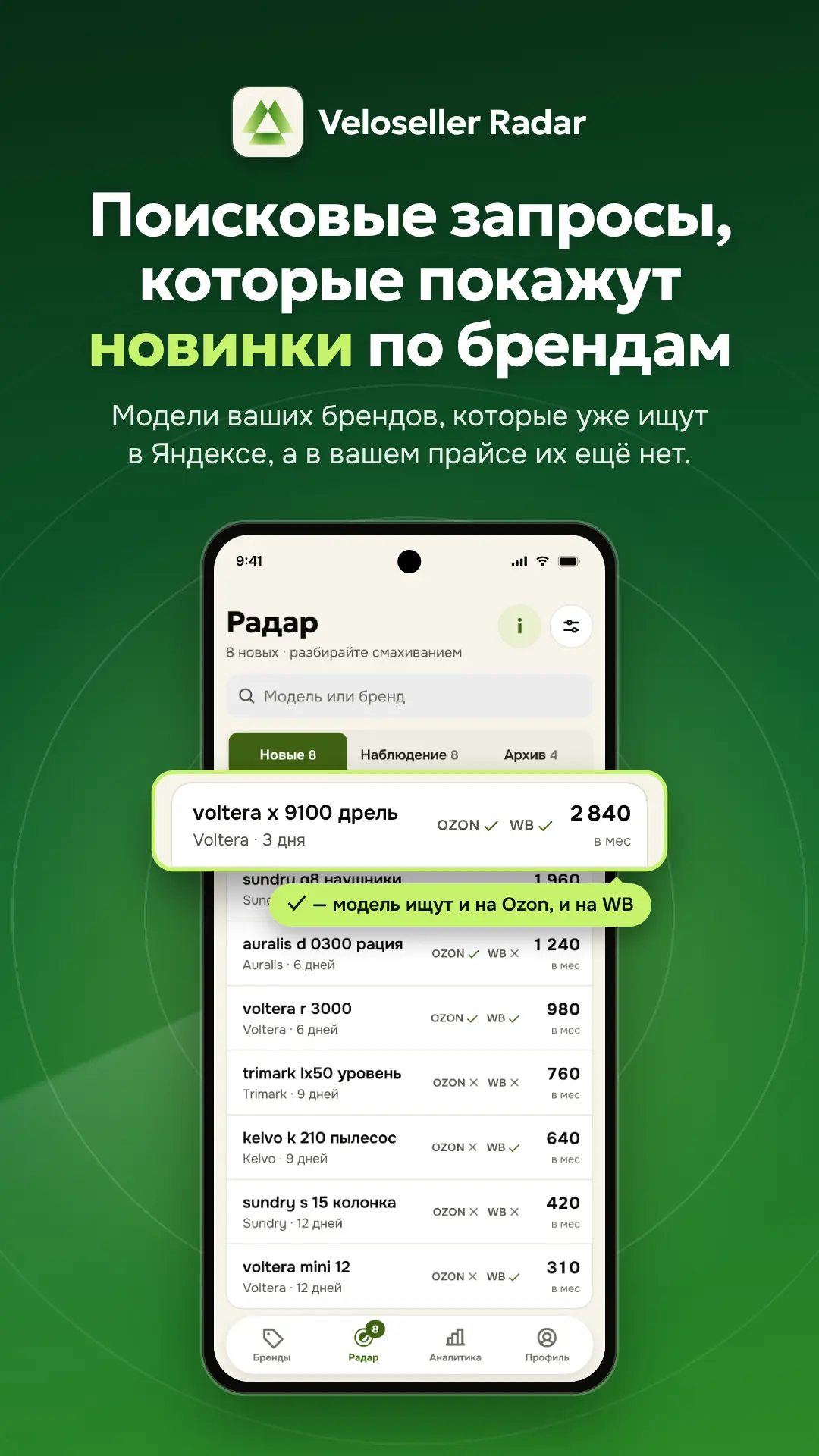 Скриншот приложения Veloseller Radar